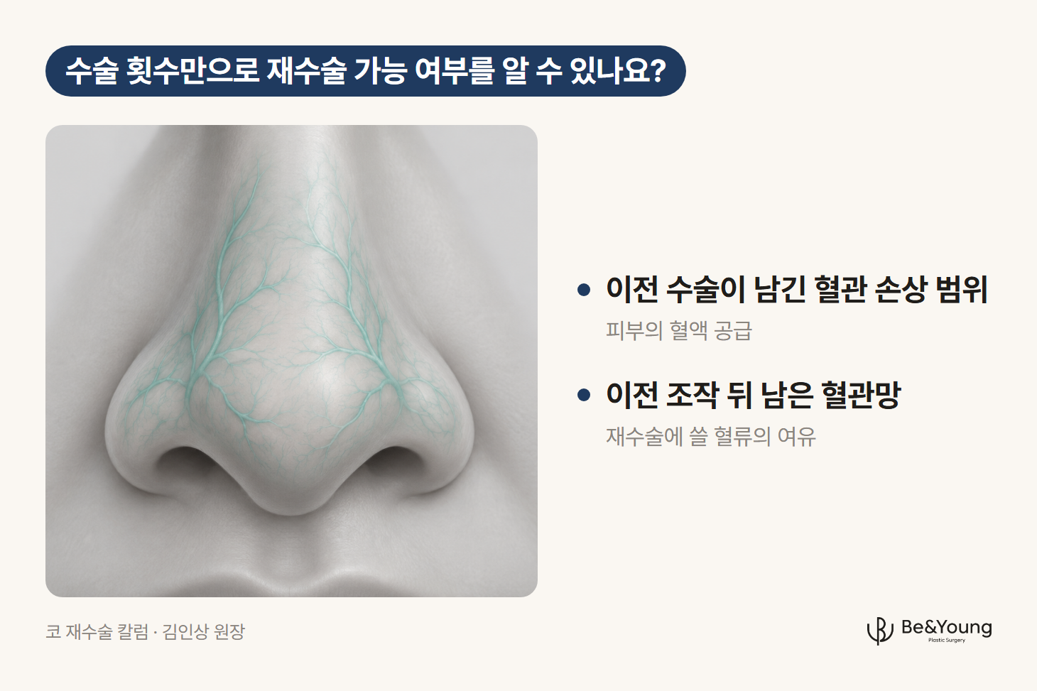 모노톤 코 조직 모형에서 피부 바로 아래에 남은 혈관망을 티일색으로 보여주는 일러스트